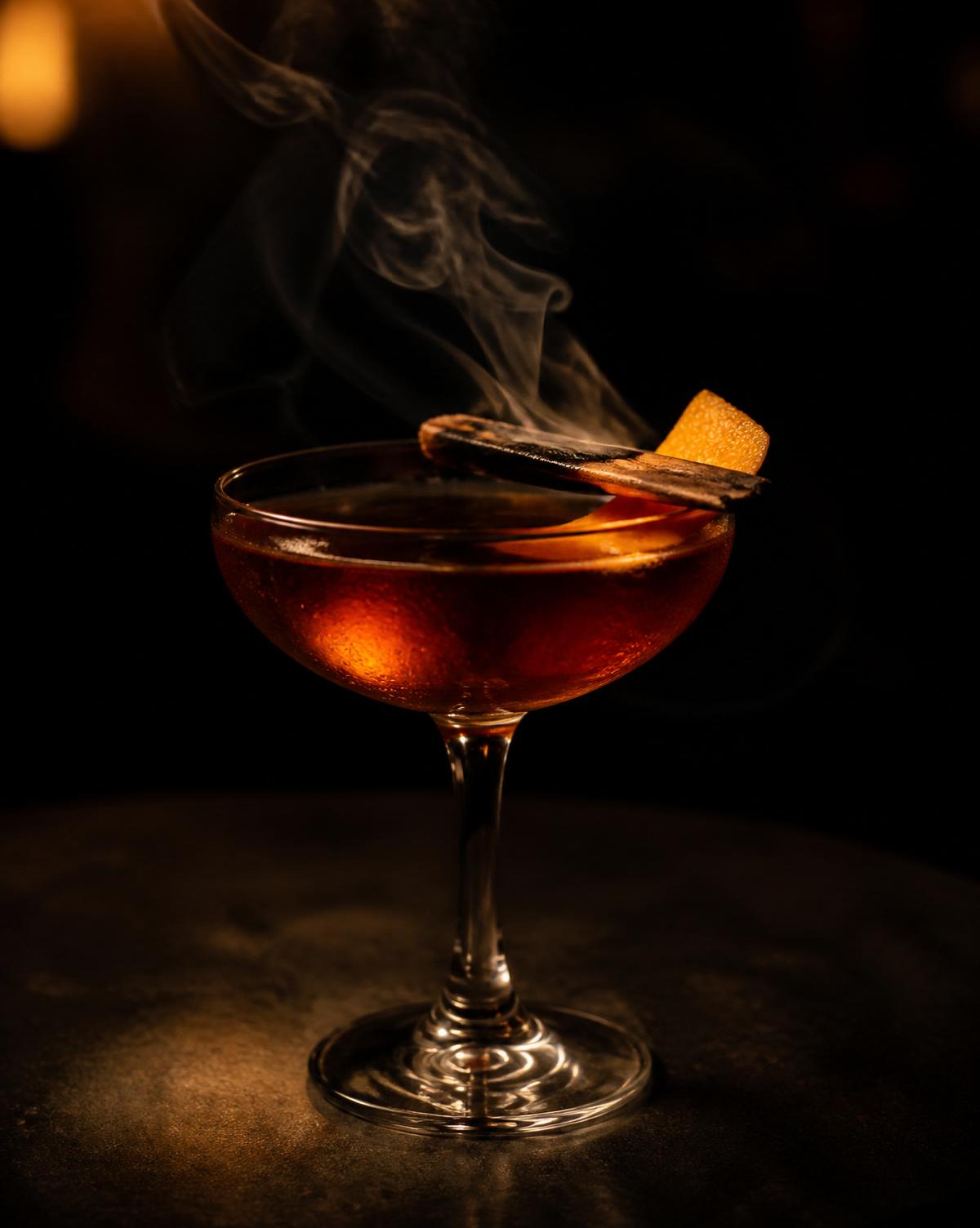 Smoked cocktail in a coupe glass